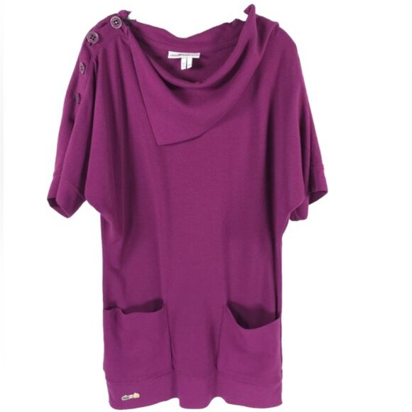 LACOSTE + MALANDRINO Peru Made 🇵🇪 Cowl Nk Short Sleeve Jersey Tunic Dress Sz M - Picture 1 of 11
